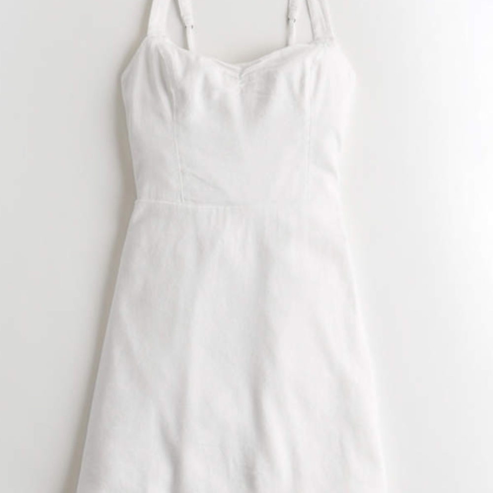 white, tie in back dress